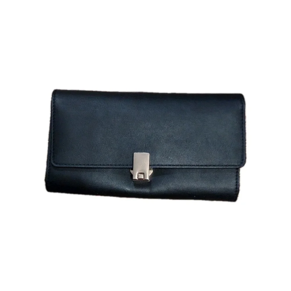 Nine West Women's Continental Wallet - Black Saffiano Faux Leather Gold Hardware